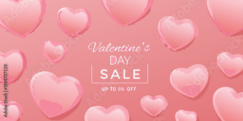Valentine s day sale background with pink hearts and promotional text
