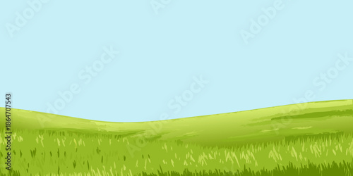 Simple grassy landscape with a clear blue sky above peaceful scenery