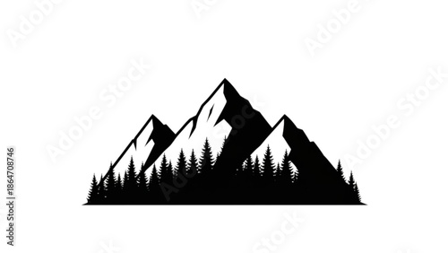 Black silhouette of a mountain range with trees