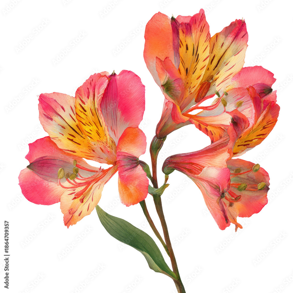 Fototapeta premium Alstroemeria watercolor png. flowers on transparent isolated background.