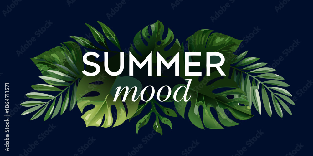 Obraz premium Tropical leaves and summer typography create a vibrant and refreshing mood