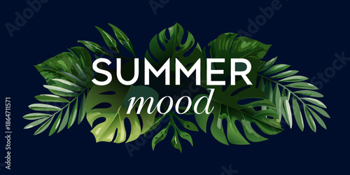 Tropical leaves and summer typography create a vibrant and refreshing mood