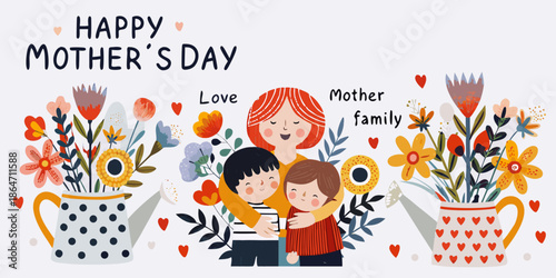 A heartwarming mother s day illustration with children and beautiful floral elements