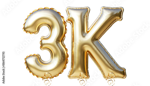 3k, 3000, Gold balloons, 3d Shiny Gold metallic, likes, followers, subscribers