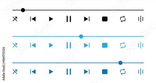 Music menu vector. Media music player interface icon set in line style, Multimedia navigation symbol buttons.