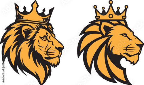 Majestic Crowned Lion Head Emblems