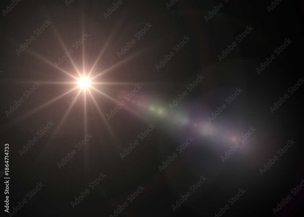 Obraz premium Warm Starburst Lens Flare with Soft Cinematic Light Trail on Black Background
