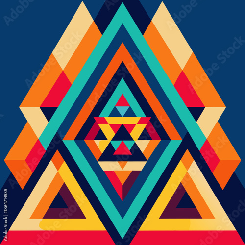 abstract triangle pattern,Abstract geometric pattern vector background with interlocking triangles, bold color palette, high contrast.