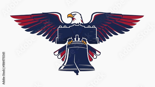 American Bald Eagle Holding the Liberty Bell Patriotic Symbol of USA Freedom