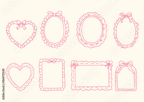 Collection of cute hand-drawn heart frames and decorative borders, perfect for Valentine’s Day cards, wedding invitations, scrapbooking, love quotes, and romantic designs. Editable vector outlines wit