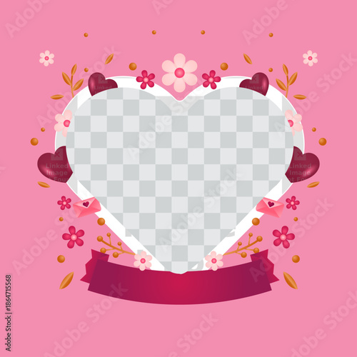 Floral heart frame romantic valentines illustration