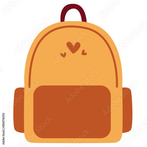 Orange backpack with heart details, ideal for Valentine’s, romantic themes, or cute feminine design assets.