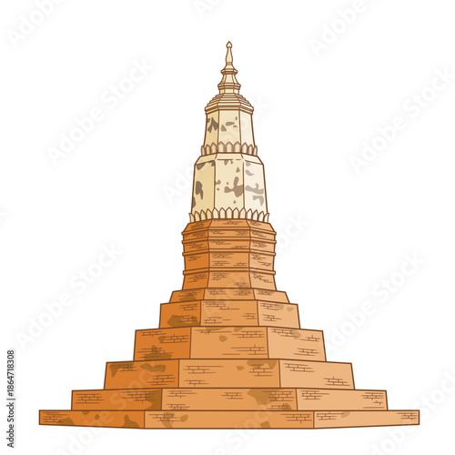 Vector illustration of Phra That Ya Khu, a stupa in Kalasin province, Thailand.