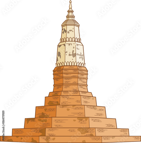 Illustration of Phra That Ya Khu, a stupa in Kalasin province, Thailand.