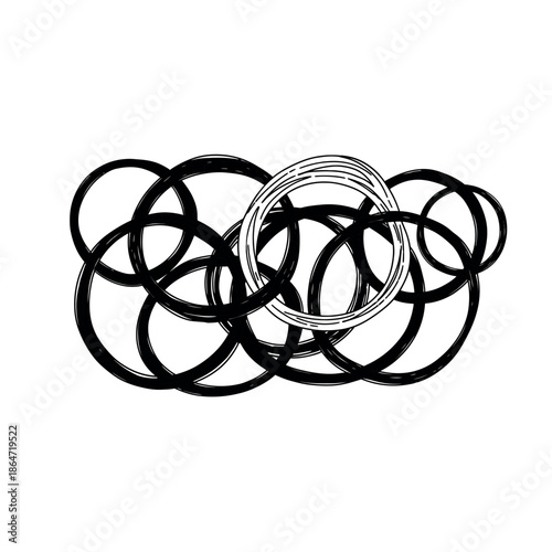 3d illustration of an isolated celtic knot ring of rings and bracelets forming a circular metal infinity symbol with a colorful elastic rubber band design