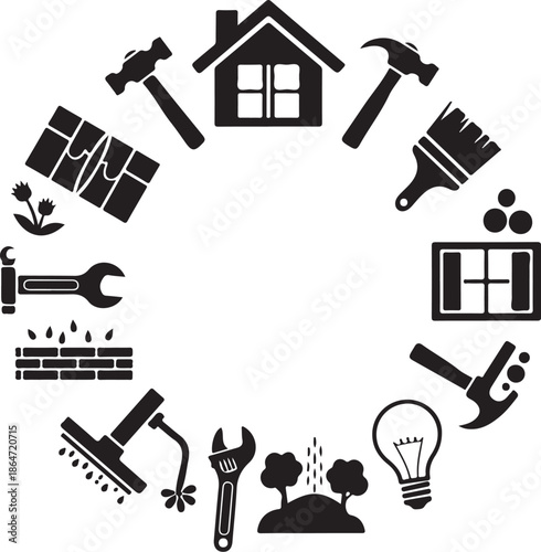 Home renovation and construction tools icon set