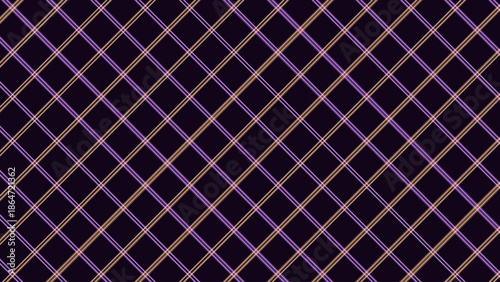Seamless Plaid Pattern, Dark Purple Background, Light Purple and Beige Diagonal Lines