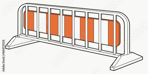 Isometric set of plastic road barriers, orange and white safety design with ventilation holes, premium vector illustration on white background.