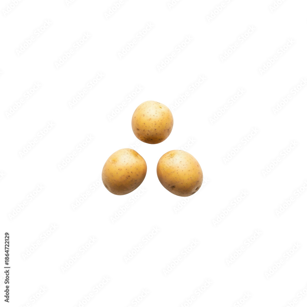 Fototapeta premium Three Small Golden Potatoes Product Shot isolated PNG with Transparent Background