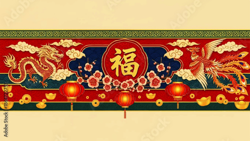 Celebrating Chinese Year Day with Vibrant Dragons and Lanterns in a Traditional Cultural Scene