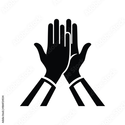High five gesture with two hands depicting teamwork and collaboration in a simple black and white icon