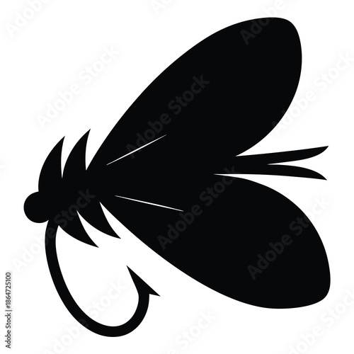 Silhouette of an artificial fly fishing lure used to catch fish