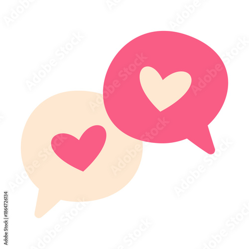 Love chat bubbles with hearts. Valentine's conversation symbols. Flat vector illustration.
