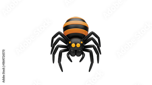 Stylized Cartoon Spider with Orange Stripes and Yellow Eyes