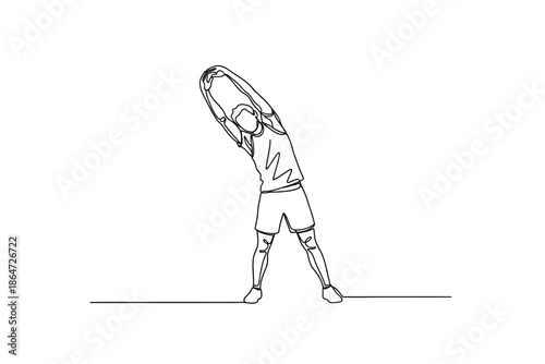 Continuous One Line Drawing of Man Doing Fitness Stretch or Warm-up Exercise