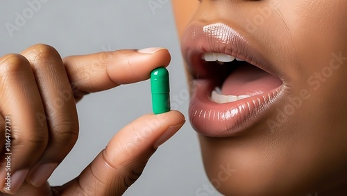 Person taking a green pill illustration