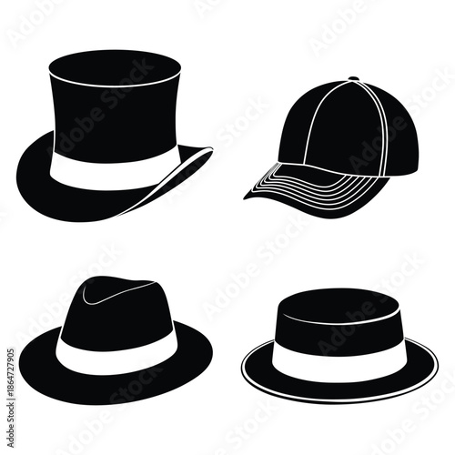 Four different types of hats on white background