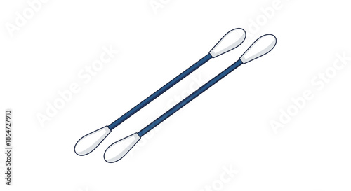 Pair of hygiene cotton swabs with blue plastic sticks and white soft tips shown at an angle on a white background for personal care.