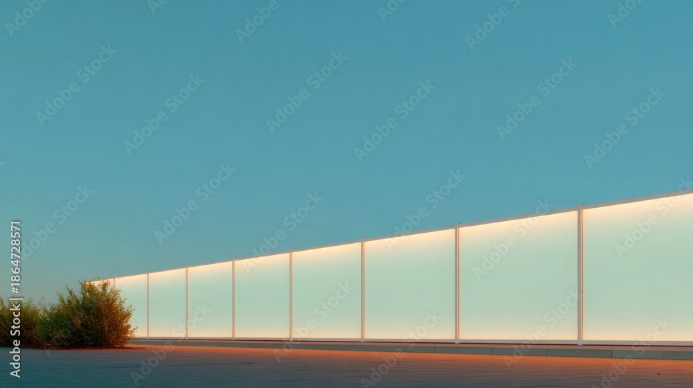 Naklejka premium Minimalist design showcases long, illuminated fence blending wit