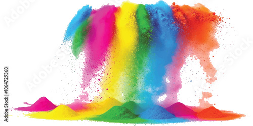 A dynamic explosion of vibrant colored powders for the festival of holi