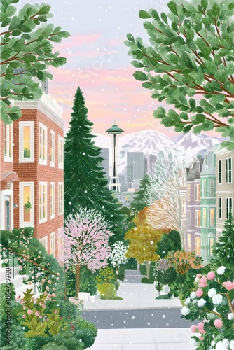 A dreamy gouache-style travel illustration, generation AI 