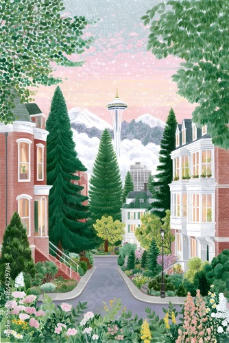 A dreamy gouache-style travel illustration, generation AI 