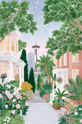 A dreamy gouache-style travel illustration, generation AI 