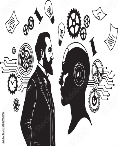 A stylish vector illustration features a black silhouette of a lady with flowers in her hair, blending beauty and art into a fashion design that celebrates people and love