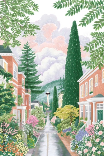 A dreamy gouache-style travel illustration, generation AI 