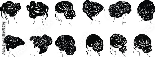 Hairstyle Variety: An elegant illustration showcases a collection of diverse hairstyles, offering inspiration for fashion and beauty.