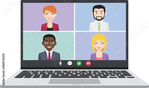 Online Conference: A dynamic online conference unfolds on a laptop screen, bringing together a diverse group of professionals for a virtual meeting.