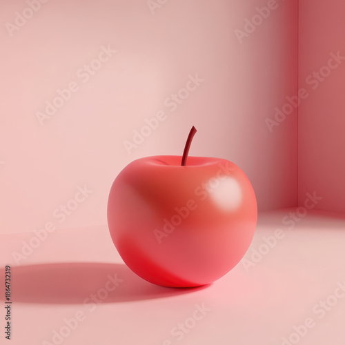 Red apple pink background red fruit glossy apple minimal still life with soft shadow and gentle lighting evoking calm and simplicity