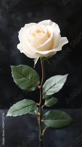 Ivory rose stem white rose single flower green leaf elegant bloom romantic plant