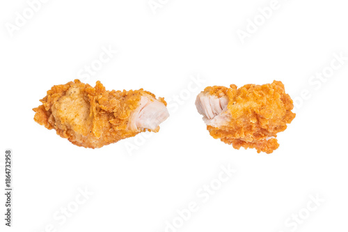 Foto Crispy fried chicken strips from breast fillet isolated on white background