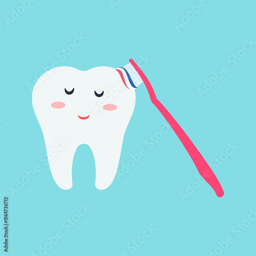 Cute tooth characters showing dental care and feelings