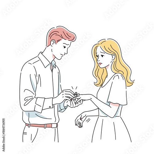 Man Giving Ring to Woman Illustration.