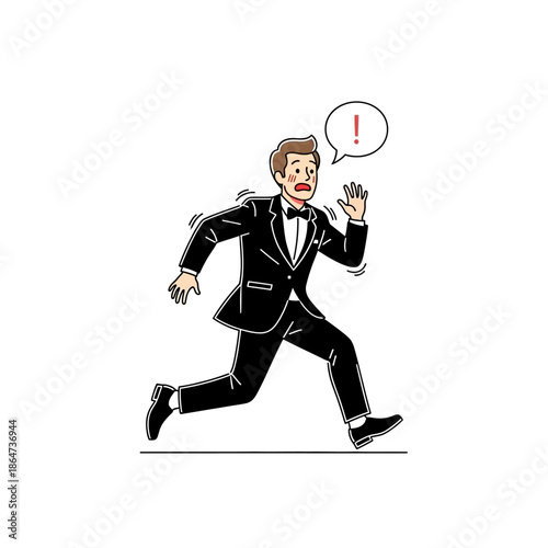 Man in Suit Running with Exclamation.