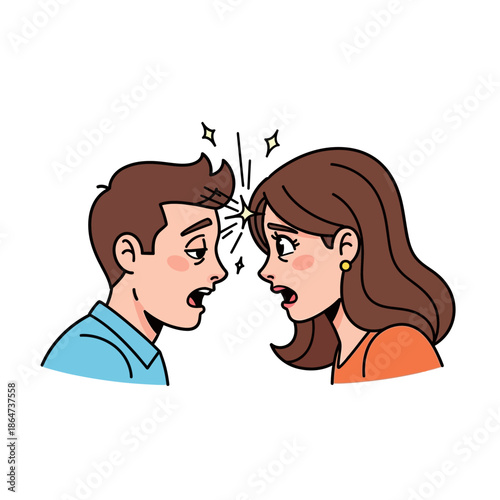 Couple Arguing with Angry Facial Expressions.