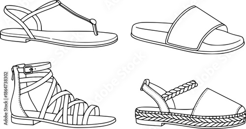 Summer Sandal Footwear Shoe Vector Silhouette Illustration