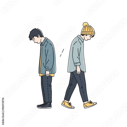 Two Men Walking Away from Each Other.